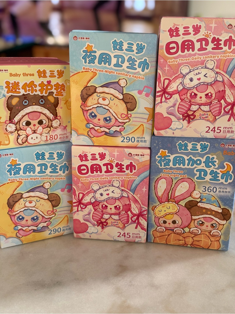 Baby Three Pink  & Blue Sanitary Napkins - Night and Day Pads. All set!